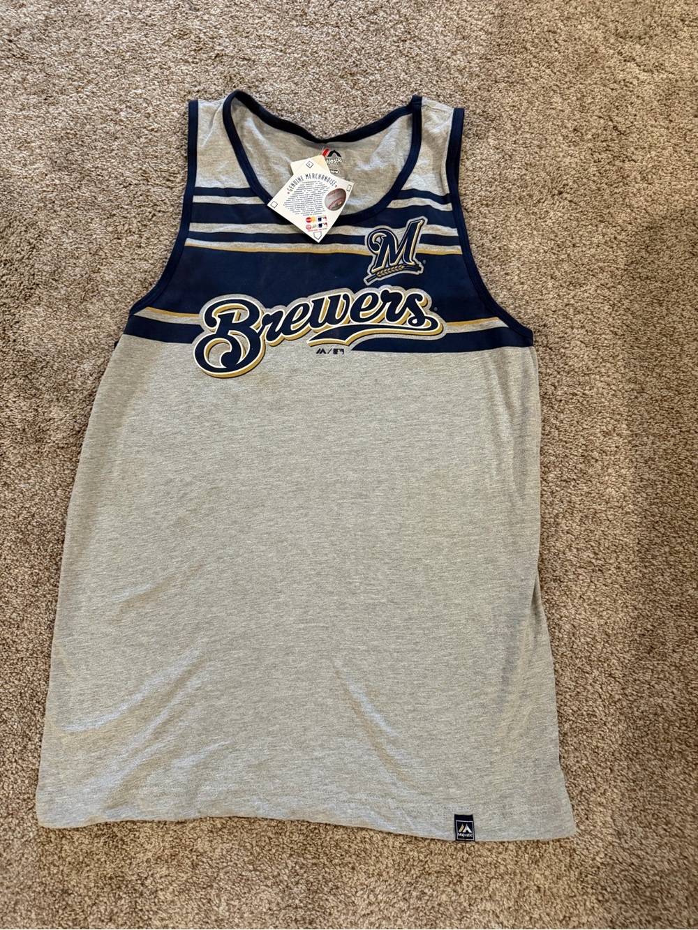Majestic Milwaukee Brewers Gray and Navy Tank Top